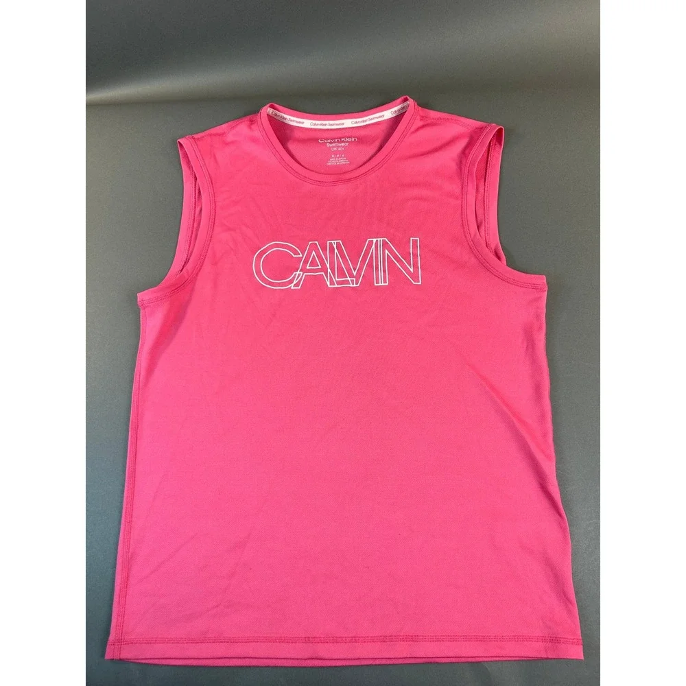 Calvin Klein Swimwear Pink Logo Rash Guard Tank Top UPF 40+ Womens Medium